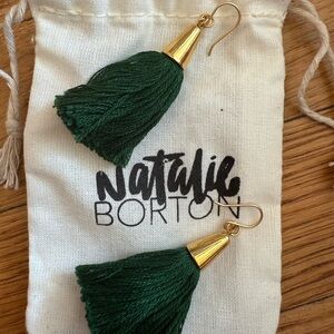 Gold and Green Tassel Earrings